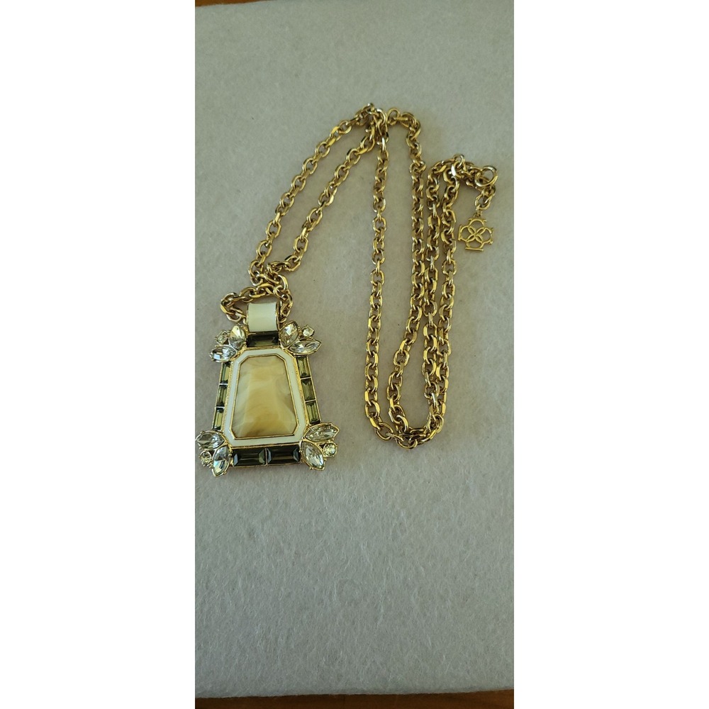 ANN TAYLOR Statement Pendant Necklace Rhinestone Geometric Cabochon 30in